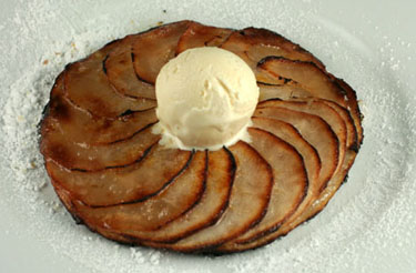 Thin apple tart with vanilla ice cream